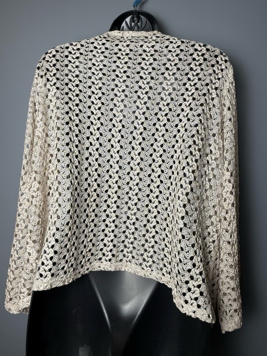 Olivia Blu Beige Crochet Open Front Lightweight Lace Cardigan Womens Sz 2x - Picture 2 of 5